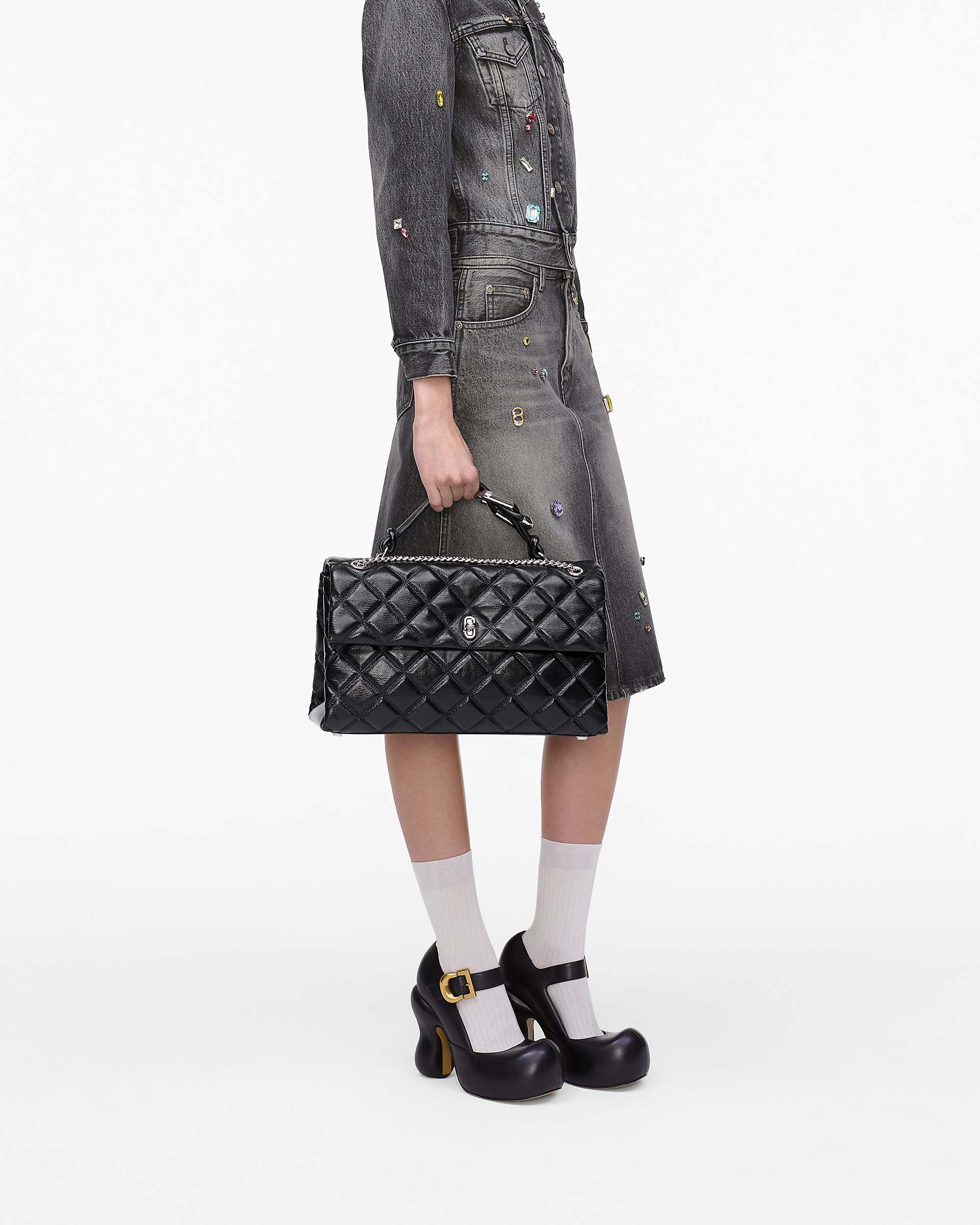 The Quilted XL Dual Convertible Shoulder Bag - Black