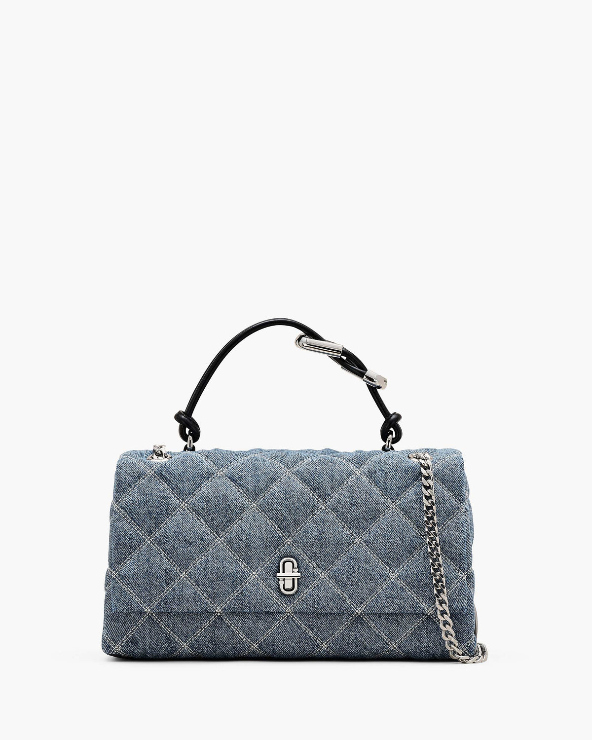 The Quilted Denim Dual Chain Shoulder Bag - Light Wash Indigo