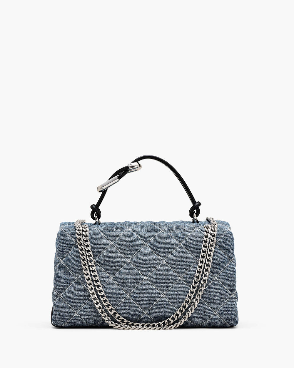 The Quilted Denim Dual Chain Shoulder Bag - Light Wash Indigo