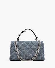 The Quilted Denim Dual Chain Shoulder Bag - Light Wash Indigo