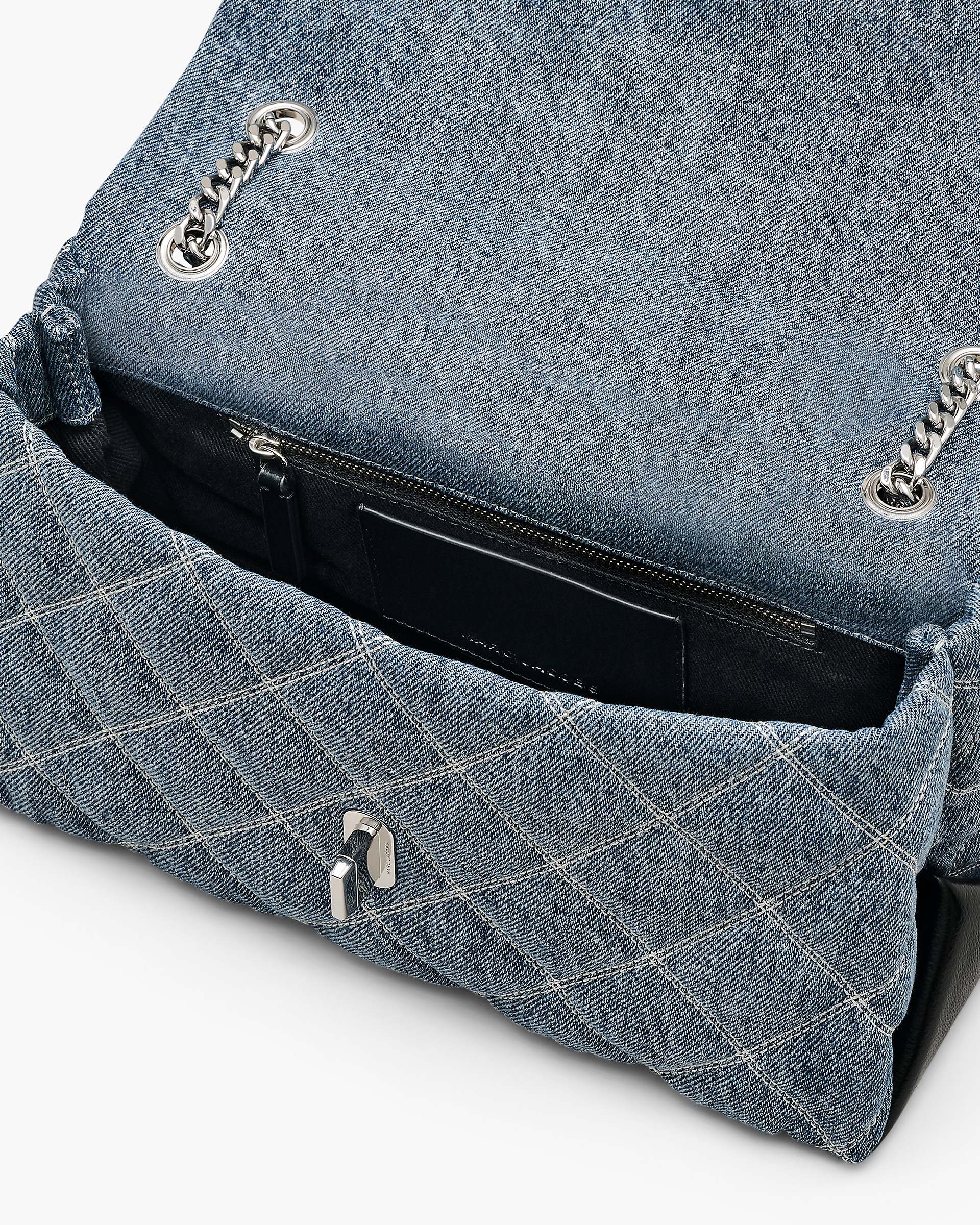 The Quilted Denim Dual Chain Shoulder Bag - Light Wash Indigo