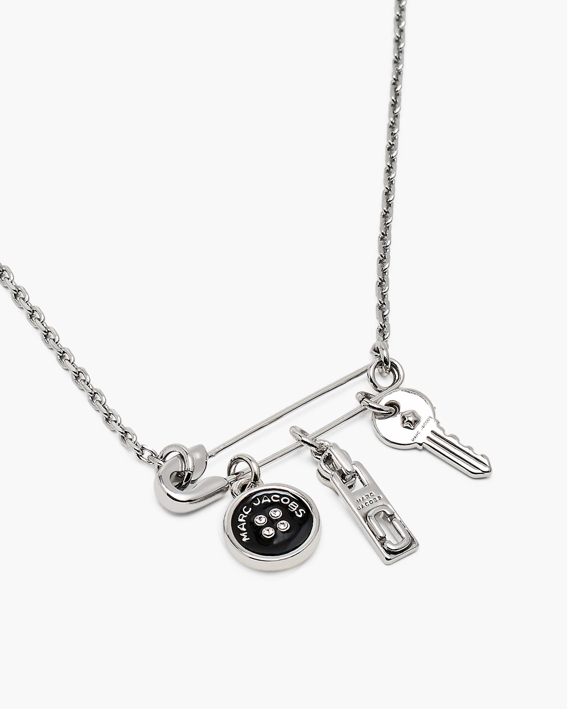 Button Charm Necklace - Silver/Black