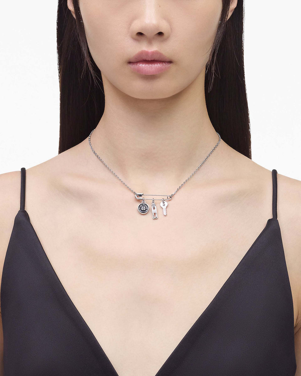 Button Charm Necklace - Silver/Black