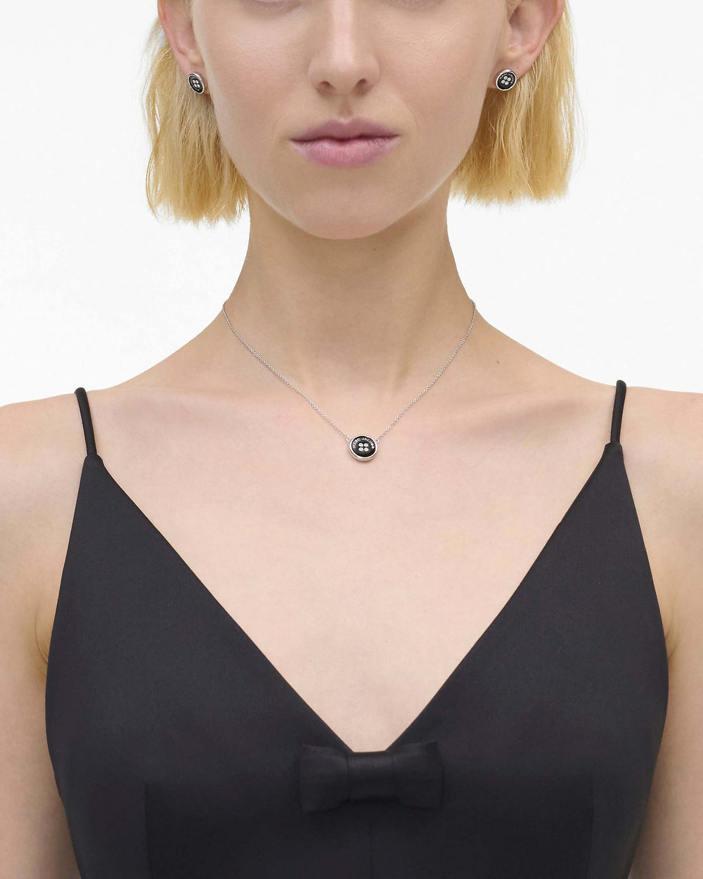The Button Pendant Necklace - Silver/Black