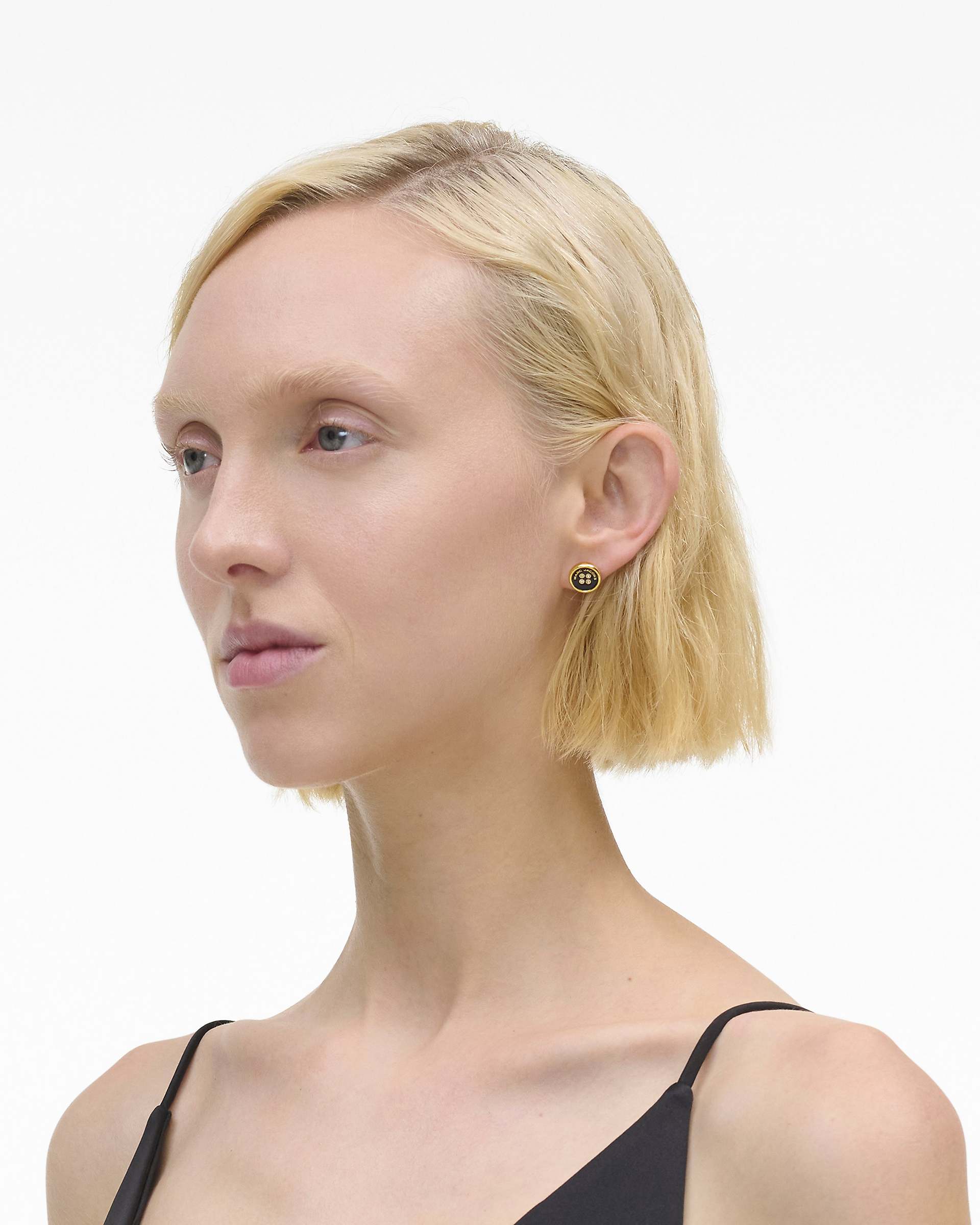 The Button Stud Earrings - Gold/Black