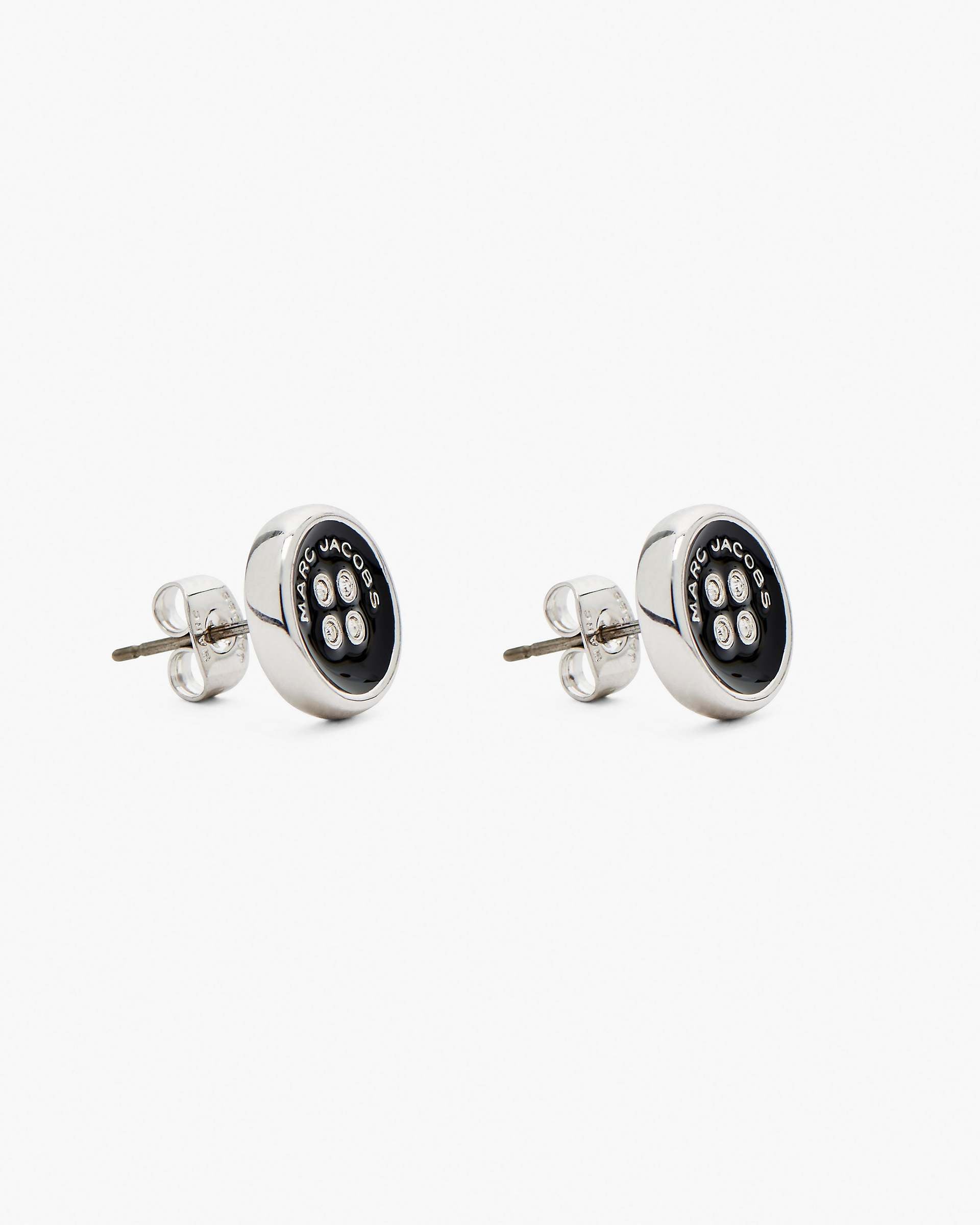 The Button Stud Earrings - Silver/Black
