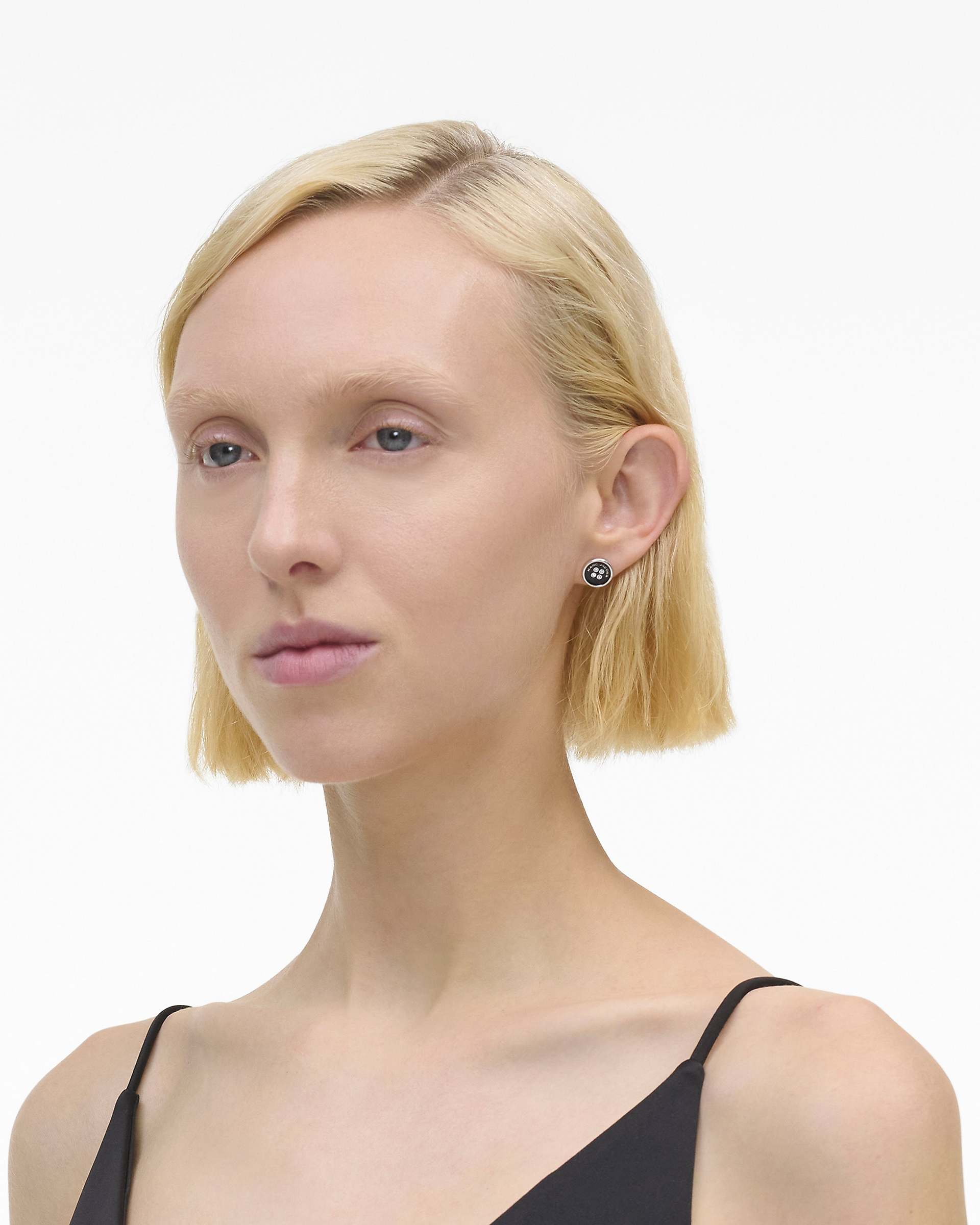 The Button Stud Earrings - Silver/Black