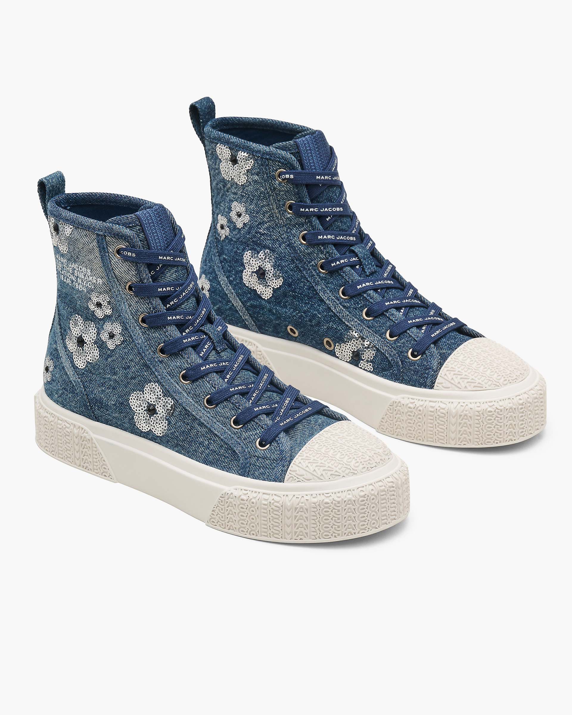 The Sequin Daisy Denim High Top Sneaker - Vintage Indigo