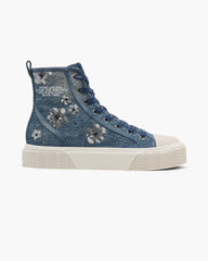 The Sequin Daisy Denim High Top Sneaker - Vintage Indigo