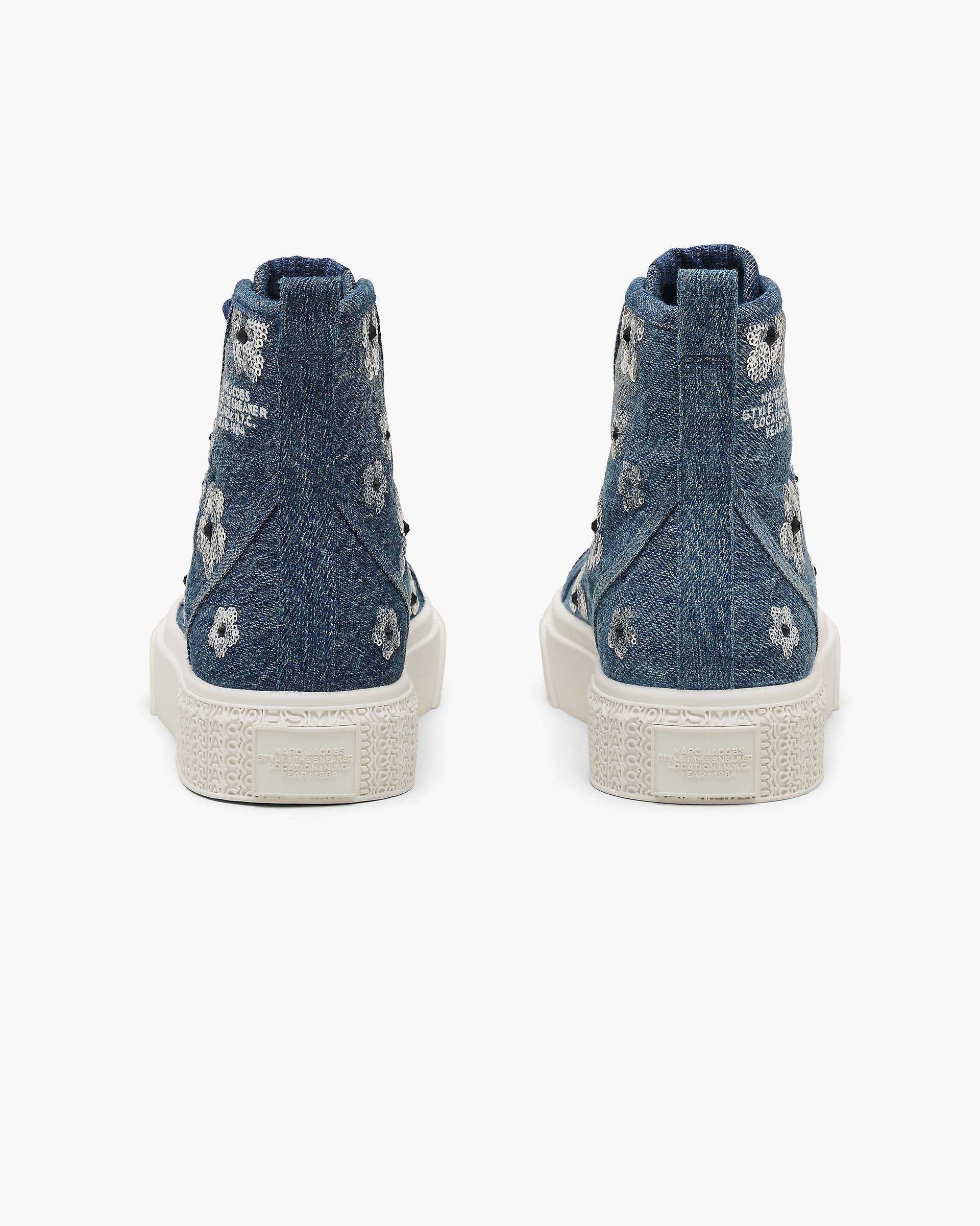 The Sequin Daisy Denim High Top Sneaker - Vintage Indigo