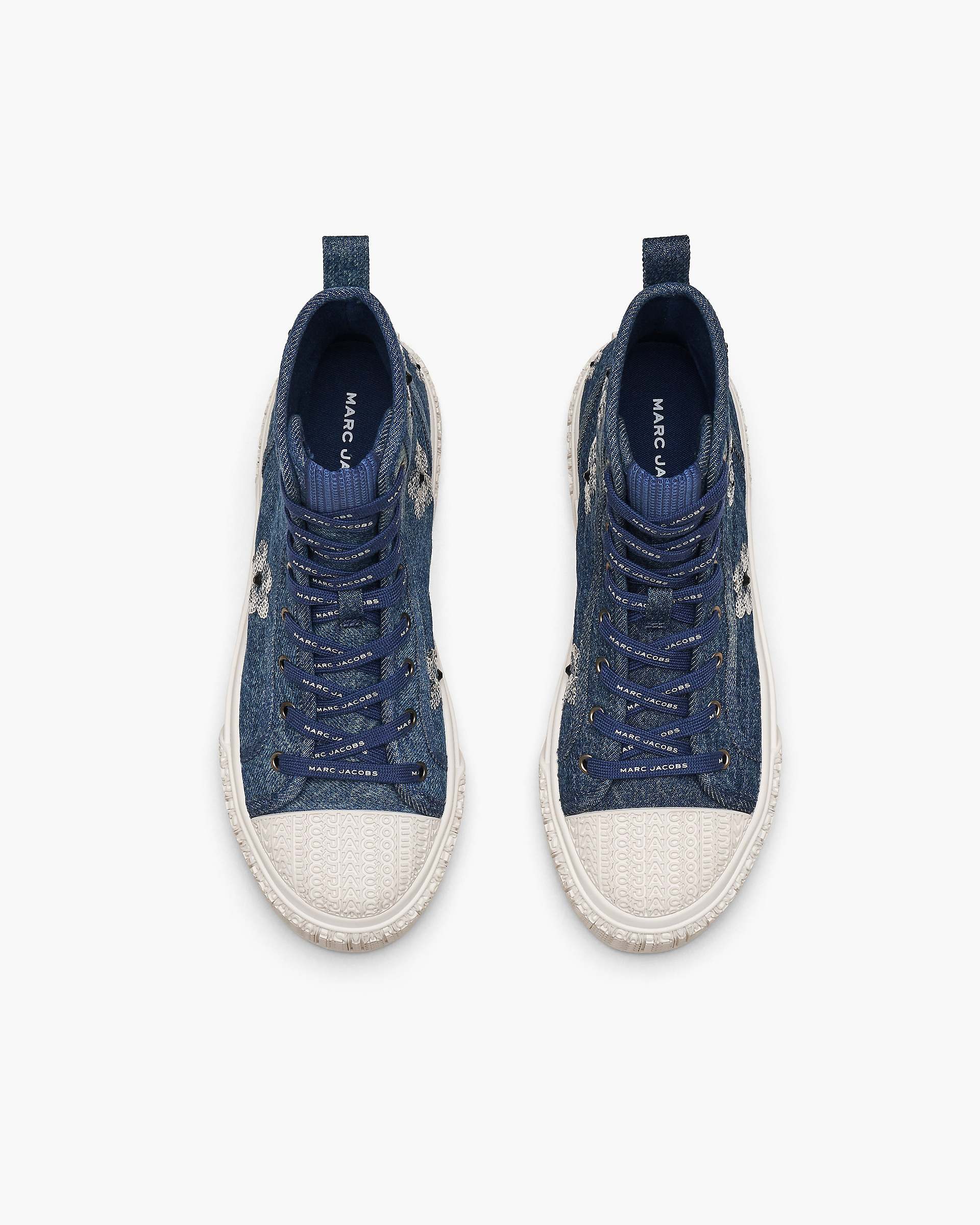 The Sequin Daisy Denim High Top Sneaker - Vintage Indigo