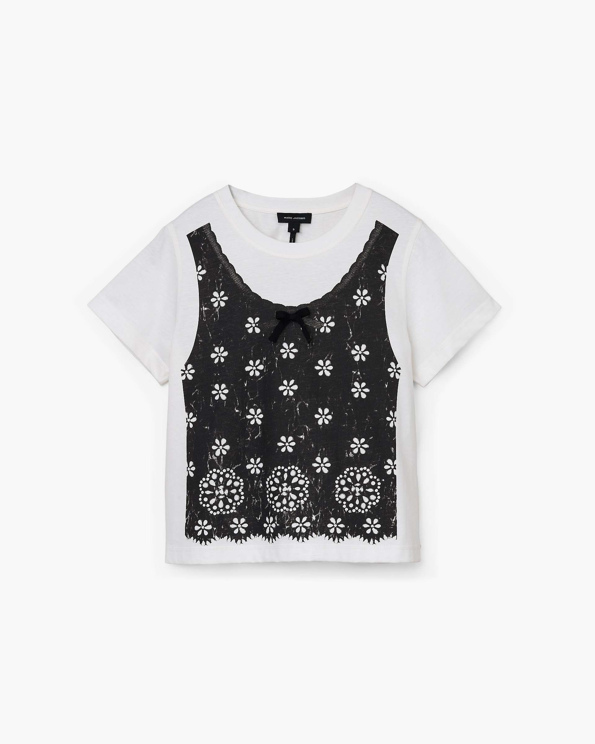 Trompe L'Oeil Eyelet Slim Tee - White Multi