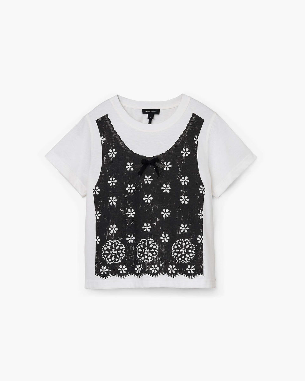 Trompe L'Oeil Eyelet Slim Tee - White Multi