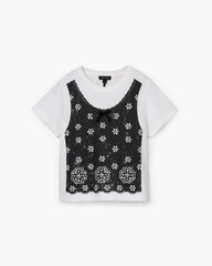 Trompe L'Oeil Eyelet Slim Tee - White Multi