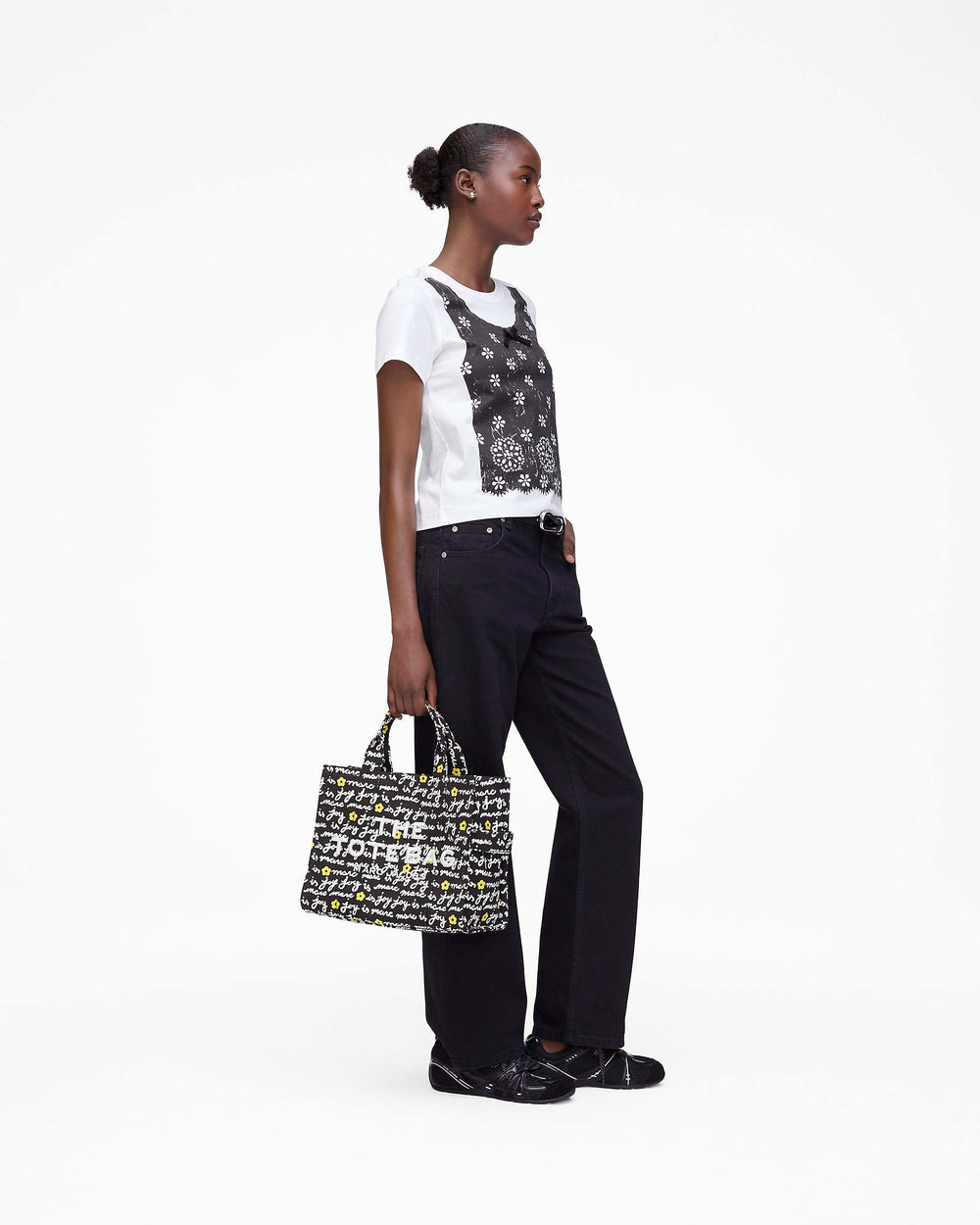 Trompe L'Oeil Eyelet Slim Tee - White Multi