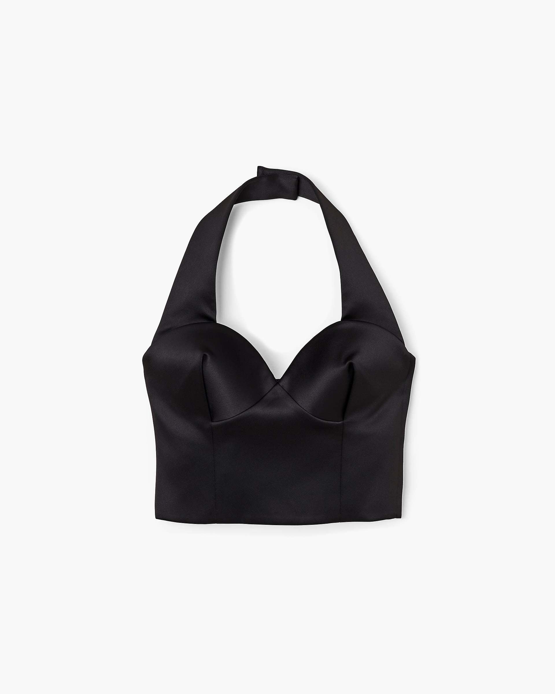 Sculpted Satin Halter Top - Black