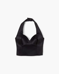 Sculpted Satin Halter Top - Black