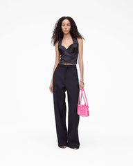 Sculpted Satin Halter Top - Black