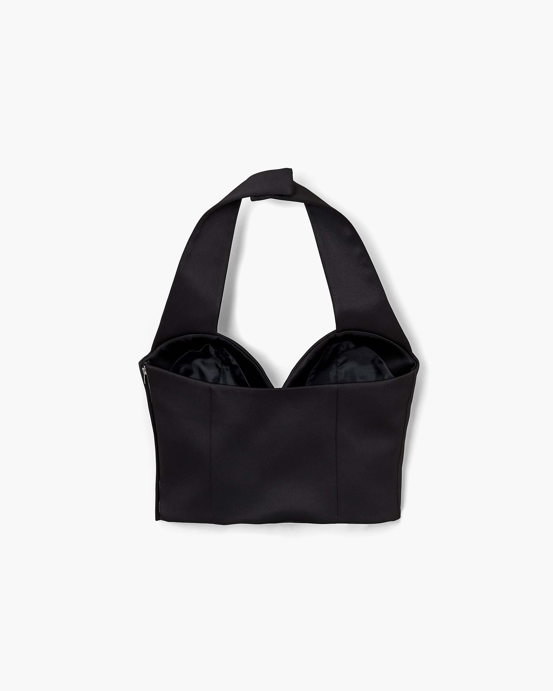 Sculpted Satin Halter Top - Black