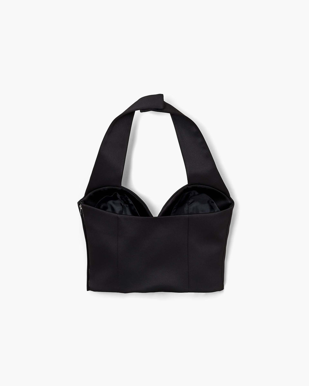 Sculpted Satin Halter Top - Black