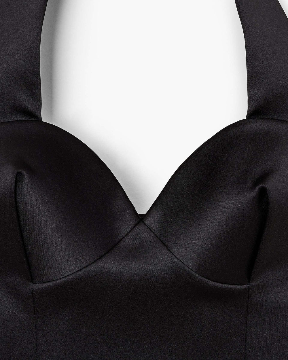 Sculpted Satin Halter Top - Black