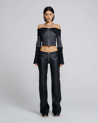 Denim And Rib Top - Black