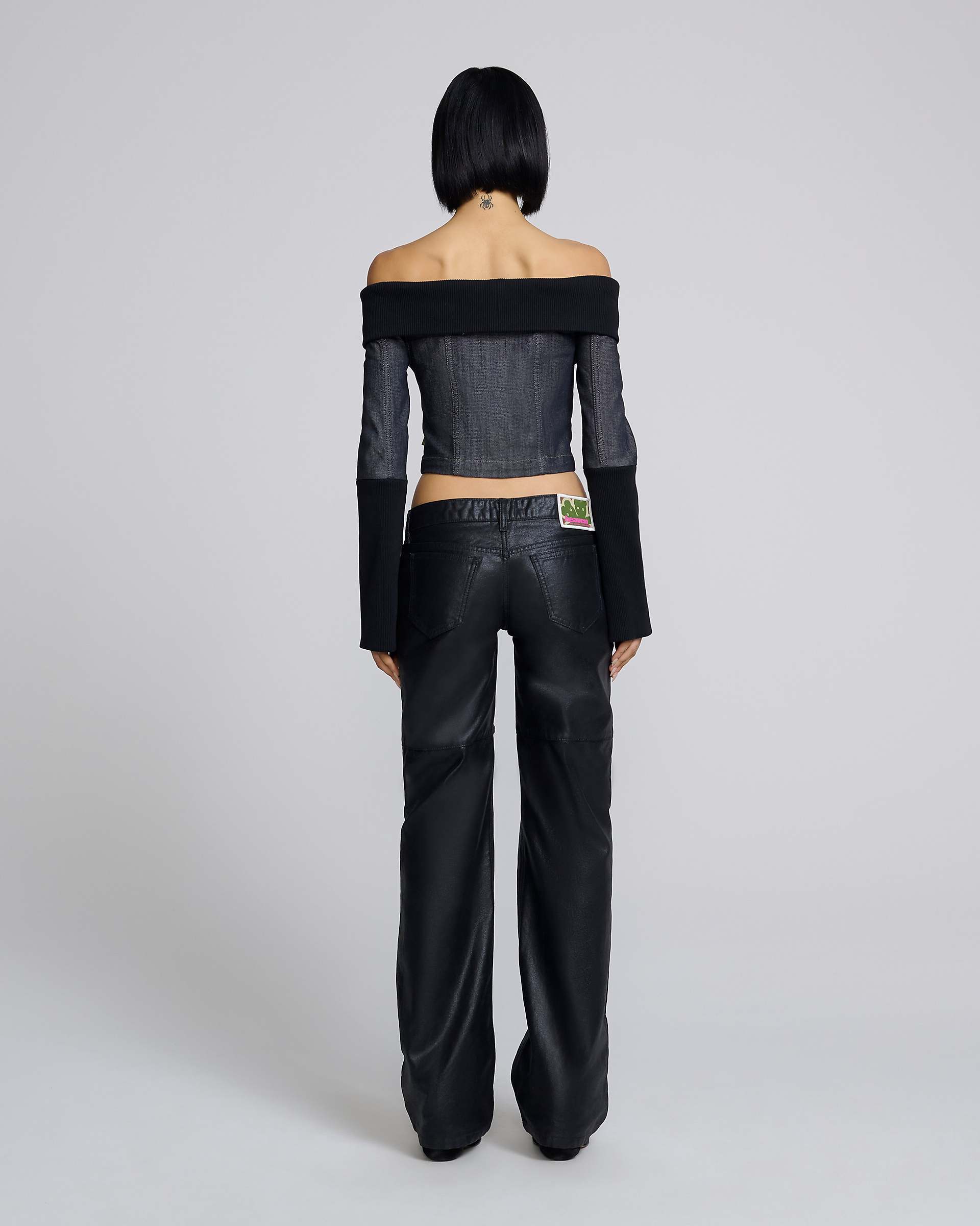 Denim And Rib Top - Black