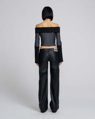 Denim And Rib Top - Black