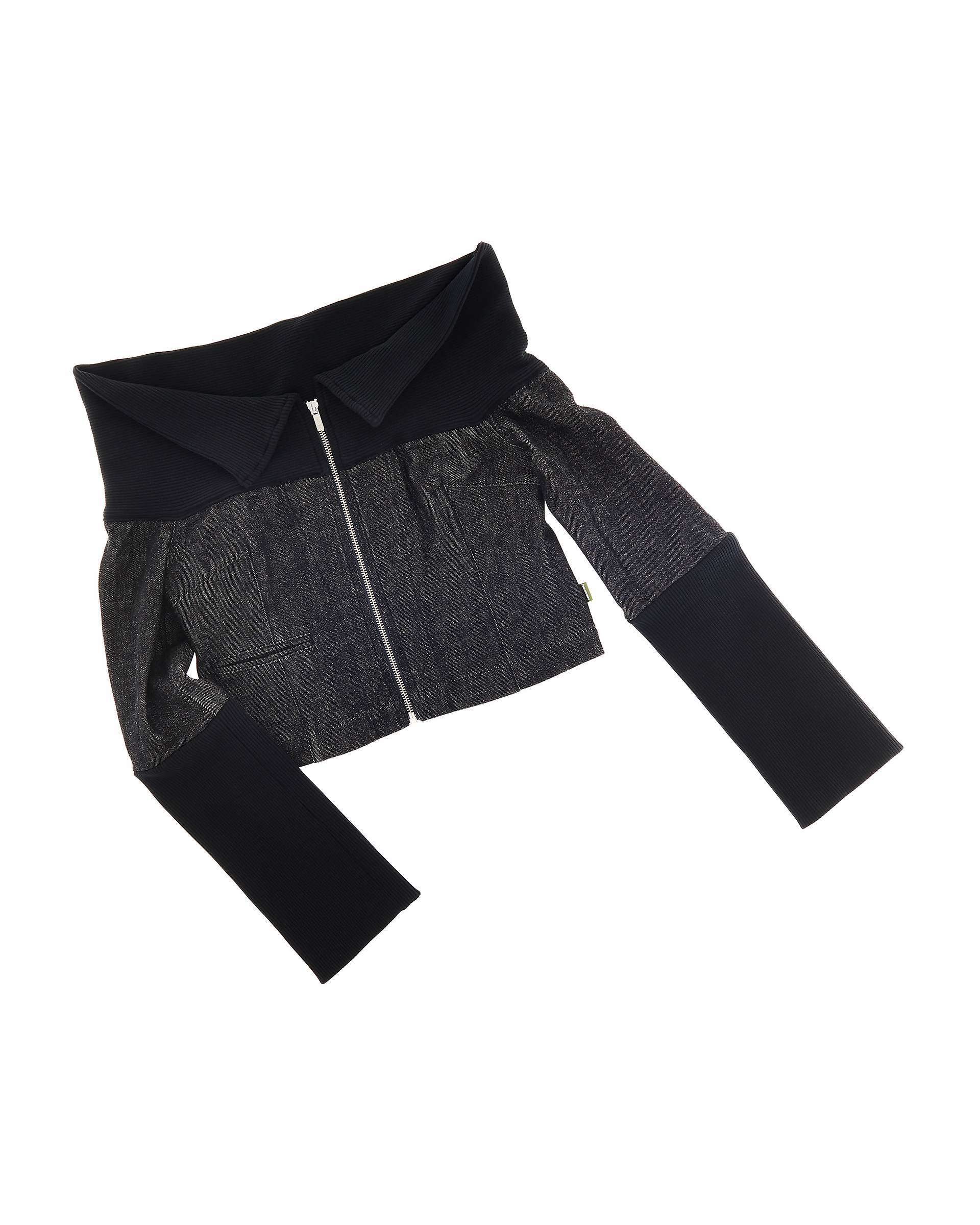 Denim And Rib Top - Black