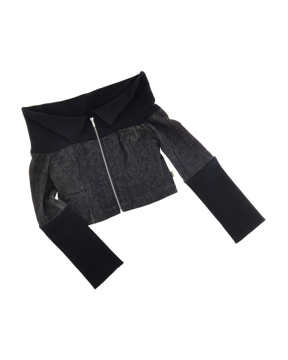 Denim And Rib Top - Black