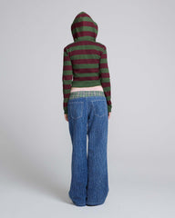 Fitted Stripe Zip-Up Hoodie - Green/Red