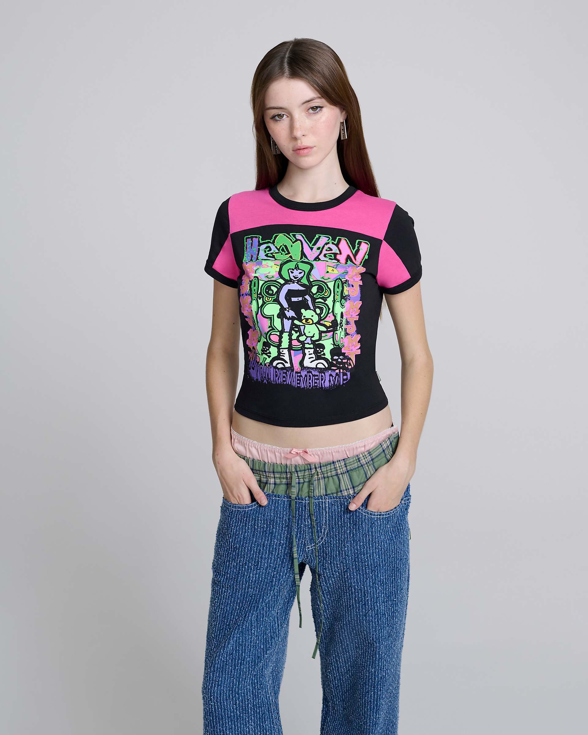 Do U Remember Panel Baby Tee - Black Multi