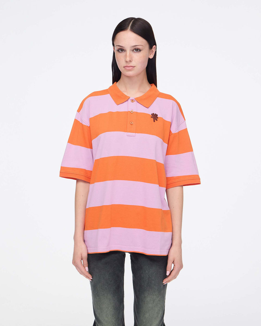 Tiny Teddy Striped Polo - Orange/Lilac