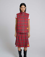 Tartan Puffer Vest - Red Multi